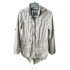 Levi’s women’s hooded utility jacket roll tab sleeves drawstring waist SZ S gray